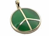 Green Jade Reversible Domed Peace Pendant, 14k Gold