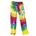 Bright Colorful Rainbow Tie Dye Novelty Print Jersey cotton pants for lounging, sleep, sports. Unisex relaxed fit, available in 5 Adult sizes, tie cord waist