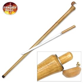 Hardwood Walking Cane with Flip Open Top Hidden Sword