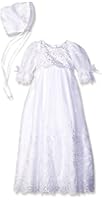 Embroidered Organza Christening Baptism Special Occasion Gown with Matching Hat