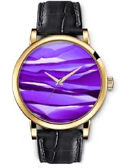 SPRAWL Aanalog Fashion Series Gold Ladies Watches of Genuine Black Leather Strap,Unique Wrist Watch for Women Girls Designed with violet stones