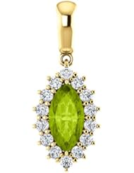 18K Yellow Gold 10.00x5.00mm Marquise Cut Peridot and Diamond Pendant -- LIFETIME WARRANTY