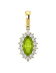 14K Yellow Gold 10.00x5.00mm Marquise Cut Peridot and Diamond Pendant -- LIFETIME WARRANTY