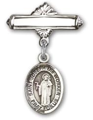 Sterling Silver Baby Badge with St. Joseph the Worker Charm and Polished Badge Pin