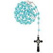 AB Light Blue Bead Rosary with Faceted 7mm Round Beads and St. Benedict Cross - 32'' Necklace - 22'' Overall Length