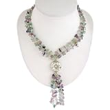 EXP Handmade Purple / Blue Fluorite Lariat Necklace With Etched Silver Accent Bead