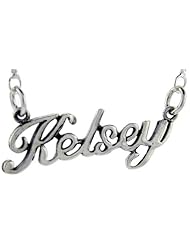 Sterling Silver KELSEY Name Necklace 3/8 inch, 17 inches long