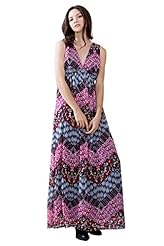 V-neck Paisley Sleeveless Polyester Peasant Dress/Maxi Dress 