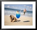 Cocktail and Shell on Beach Near Maca Bana Villas, Point Salines, St. George, Grenada Cuisine Framed Art Poster Print by Holger Leue, 31x25