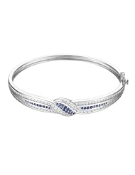 Sterling Silver Blue and White Cubic Zirconia Twisted Bangle Bracelet