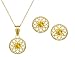 Jewelry : 10k Yellow Gold, November Birthstone, Citrine Floral Disc Earring and Pendant Set