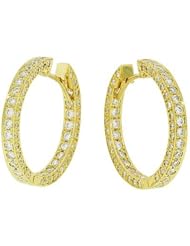 Diamond Earrings - Pave Diamond Hoop Earrings in 18k Yellow Gold