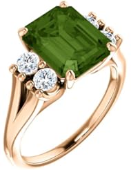 10K Rose Gold 10.00x8.00mm Emerald Cut Green Tourmaline and Diamond Ring -- LIFETIME WARRANTY