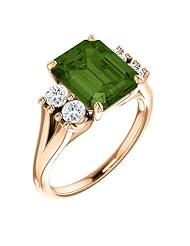 14K Rose Gold 10.00x8.00mm Emerald Cut Green Tourmaline and Diamond Ring -- LIFETIME WARRANTY