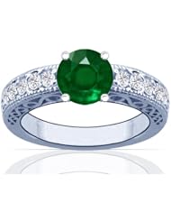 Platinum Round Cut Emerald Ring With Sidestones