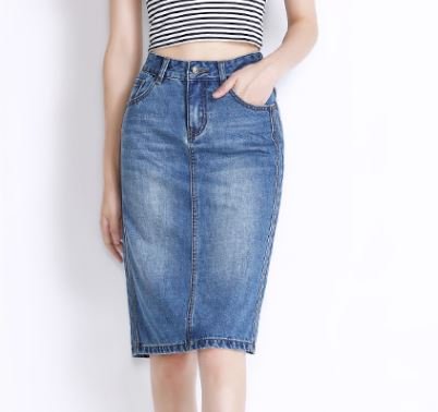 (ALLURE) デニム スカート タイト ペンシル ひざ丈 ブルー ライトブルー AF0510