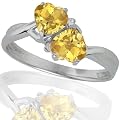 10k White Gold Citrine and Diamond Heart Ring (.02 cttw, I-J Color, I1 Clarity), Size 7