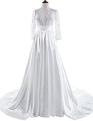 A-line Crystals Illusion Lace Crystal Satin Wedding Dress 