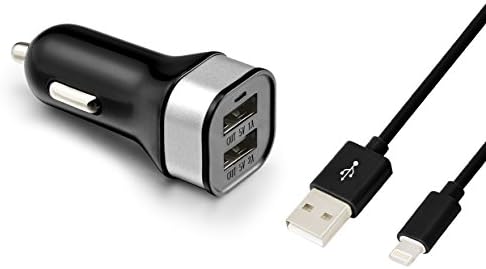 Snatio(TM) 15W 3A Dual Port High Speed USB Car Charger Adapter with 3 Feet USB to 8 Pin Sync & Charging Cable Cord for Apple iPhone 6/ 6 Plus, iPhone 5/ 5s/ 5c, iPod touch 5th gen, iPod Nano 7th gen, iPad Air - Compatible with IOS 8 (Black)