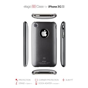 elago S3 EL-S3-GM Case for iPhone 3G, 3GS with Dock Adapter and Logo Film (Gun Metal)