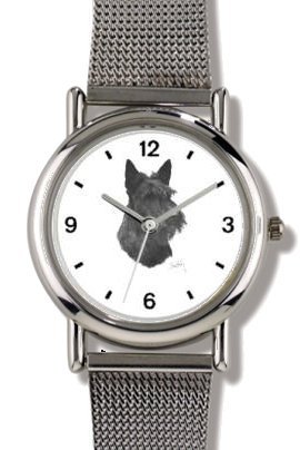 SCOTTISH TERRIER DOG (MS) - WATCHBUDDY® ELITE Chrome-Plated Metal Alloy Watch with Metal Mesh Strap - Large Size (Men's or Jumbo Women's Size)