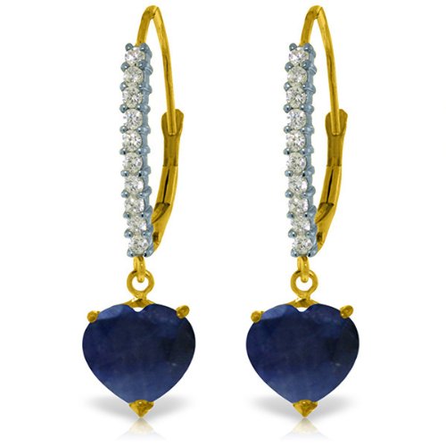 14k Solid Gold Leverback Diamond Earrings with Sapphires