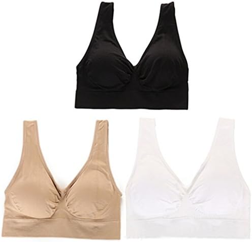 Women's 3 In Set Seamless Bra Yoga Bra Sprot Bra Wirefree Bra with Removable Pads Black&White&Nude Size S