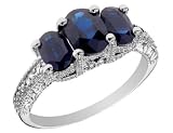 Three Stone Sapphire and Diamond Ring 2.35 Carats (ctw) in 14K White Gold
