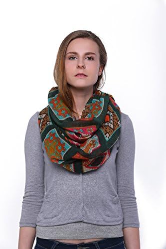 Scarfand Plaid Tartan Checker Block Infinity Scarf (Block Pattern Dark Green)