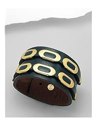 Forest Green Leather Bracelet In White Base