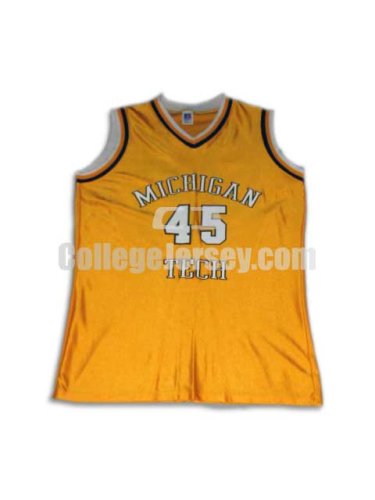 Yellow No. 45 Game Used Michigan Tech Russell Basketball Jersey