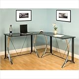 Monterey Glass L-Shaped Desk - Black and Chrome - 50400