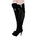 Tirain Women Knitted Flat Button Down Crochet Leg Warmers with Lace Trim FBA(Black)