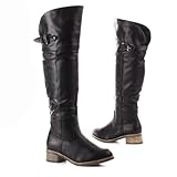 Damen Schuhe, OVERKNEE STIEFEL, BLWM896-9, Synthetik in hochwertiger Leder Optik, Schwarz, Gr 37