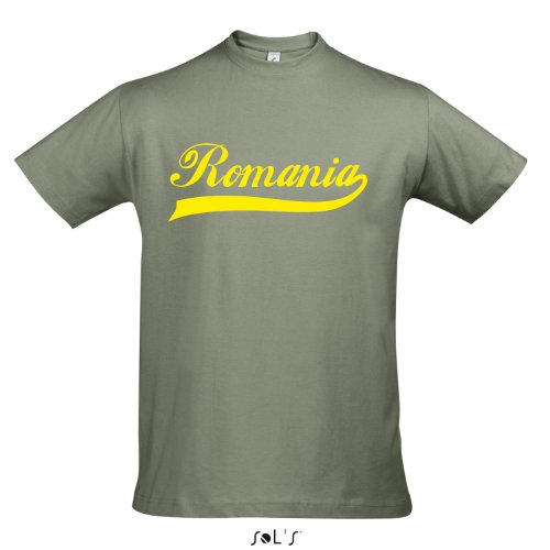T-Shirt – Romania Oldschool Rumänien LÄNDERSHIRT EM / WM FAN Trikot S-XXL , Khaki – gelb , S