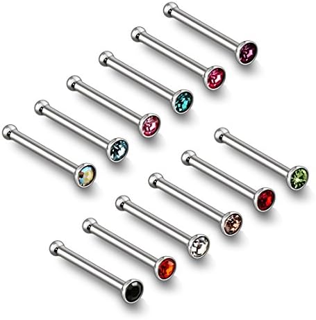 316L Surgical Steel 22GA Nose Bone with 1.5mm Aqua Marine Press Fit Gem 1pc