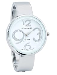 Daniel David Womens - Pure White Stylish Large Number & Cubic Zirconia Rhinestone Bangle Watch