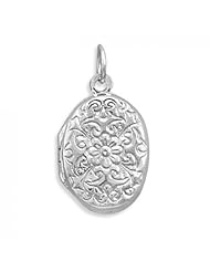 MMA Silver - Oval Polished Floral Design Locket