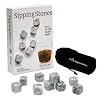 Sipping Stones - Set of 9 Grey Whisky Chilling Rocks in Gift Box with Muslin Carrying Pouch - Made of 100% Pure Soapstone