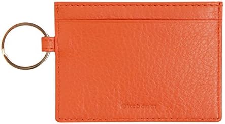 Genuine Leather Key Ring Mini Credit Card Slim Wallet (Orange)