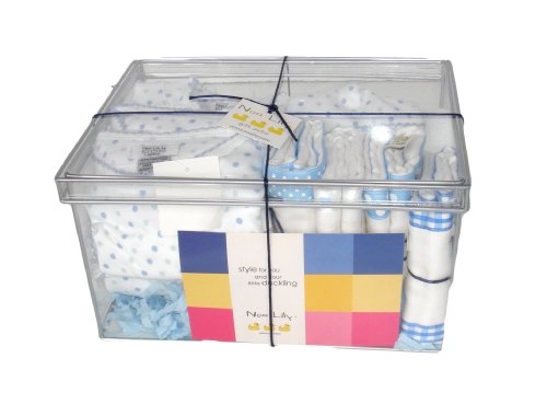 Noa Lily Large Layette Gift Basket, Blue Dot, 6 Months