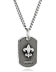 King Baby 22" Curb Link Chain with Small Fleur De Lis Sterling Silver Dog Tag Pendant Necklace