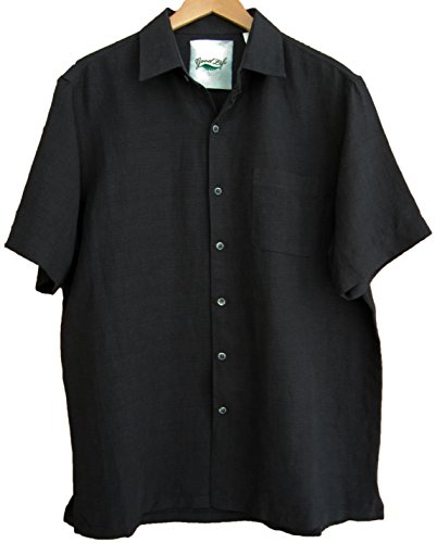 Mens Silk Camp Shirt Casual Solid 3 colors (Large, Black)