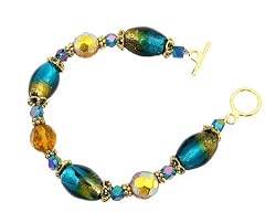 Bracelet - B21 - Handmade Glass & Fire-Polished Beads - Oval Beads - Toggle Closure ~ Teal & Topaz