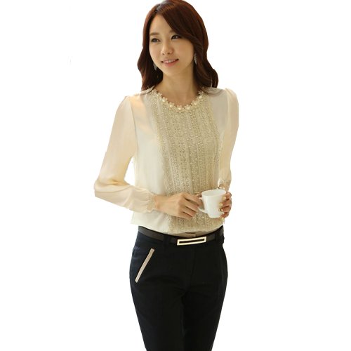 Zeagoo Women's Chiffon Long Sleeve Blouse Tops Shirts Lace Embellished