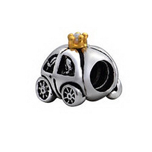 Beads Hut - Tribe Gold Crown Running Taxi Car European Bead Fit Charm Bracelet 925 Sterling Silver