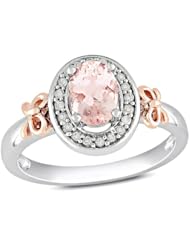 10k Rose Gold and Sterling Silver, Diamond and Morganite Bow Ring, (0.1 cttw, GH Color, I2 Clarity)