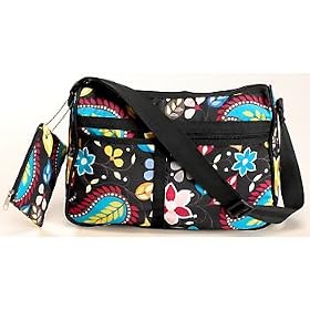 Mondo Black Paisley Nylon Hobo Handbag BLACK PAISLEY