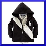 Ralph Lauren ベビー服 パーカー　フリース 切り替え　ビッグポニー男の子 (18M, ブラック)
