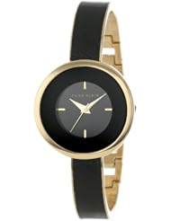 Anne Klein Womens AK/1232BKGB Black and Gold-Tone Bangle Watch with Black Leather Insert